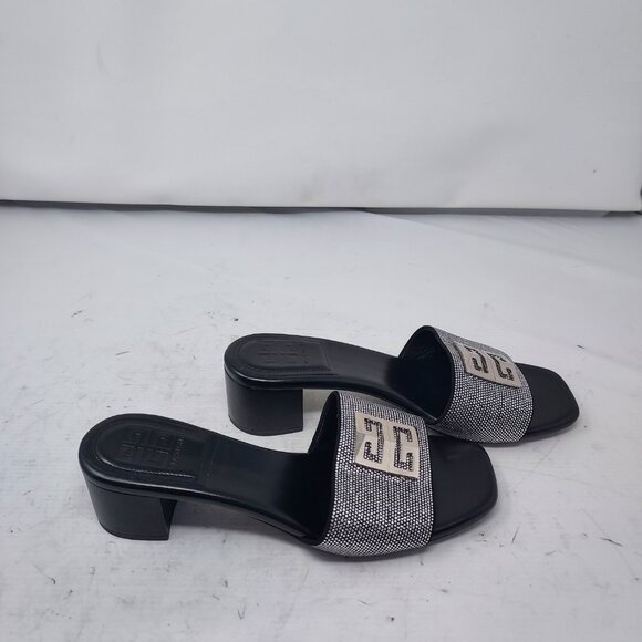 Givenchy Silver Crystal Black 4G Heel Slip on Sandal - Picture 9 of 11
